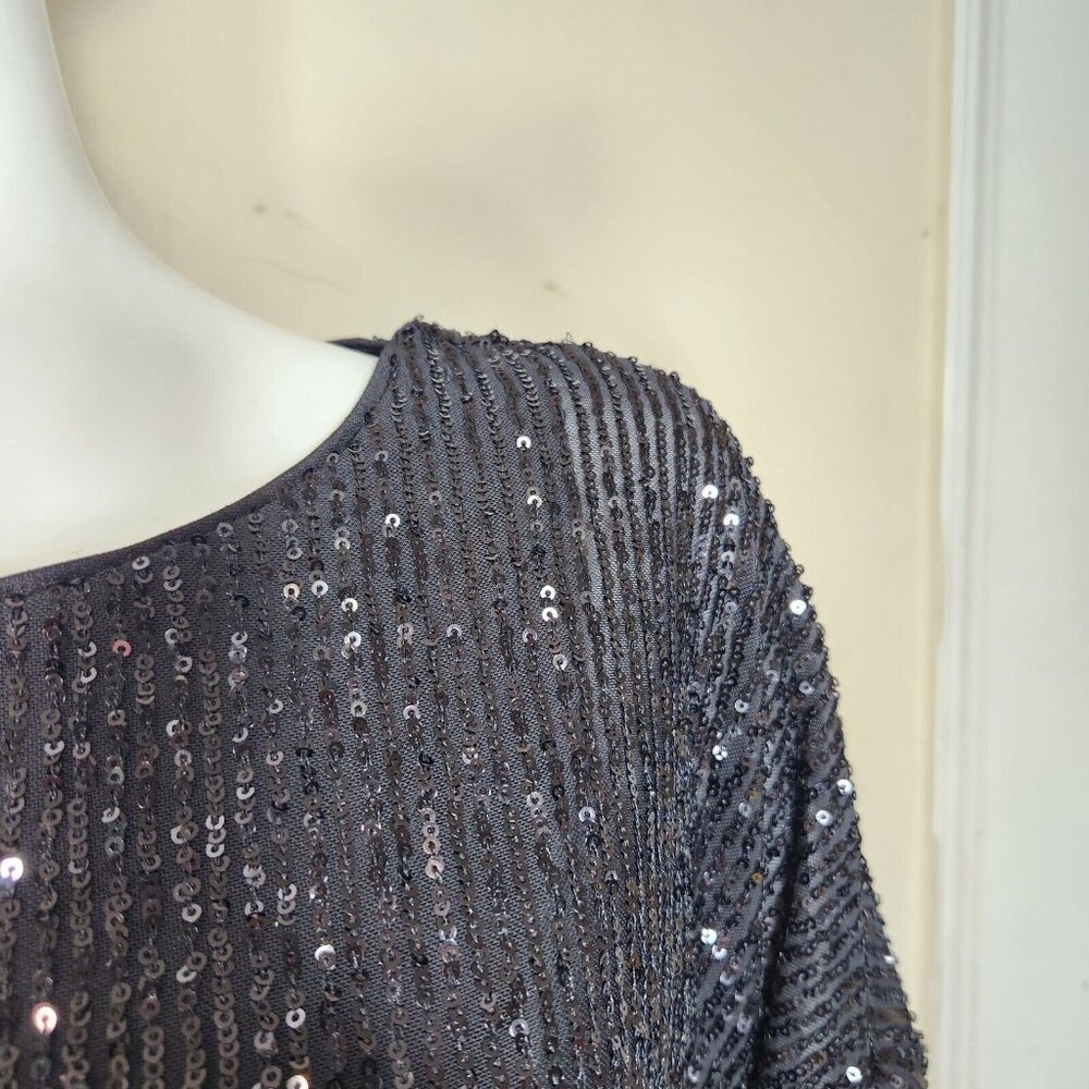 VINCE CAMUTO Women's Sparkle Black Sequin 3/4 Sleeve Mid Dress Size XS (12) - Picture 7 of 15